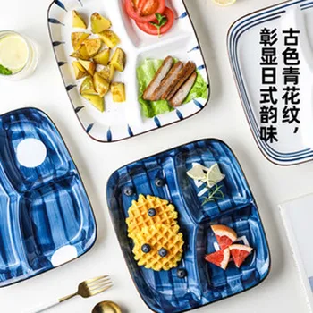 FANCITY Японски стил керамични под-раздели с чиния, домакински детска трехкамерная под-чиния, чиния за закуска за о