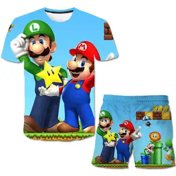 2021 Baby Boys TShirt Hot Games Марио-bros Tshirts Костюми Children ' s Clothing Sets T-shirt & Shorts Момичета и Момчета Clothes Suit 4-14Y