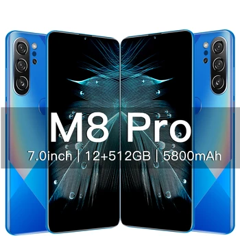 M8 Pro Универсални 5G Смартфони с Android, 10.0 12GB+512GB MTK-6899 10-Ядрени Мобилни телефони 7.0 Инчов HD+ 24+48MP Камера Мобилни Телефони