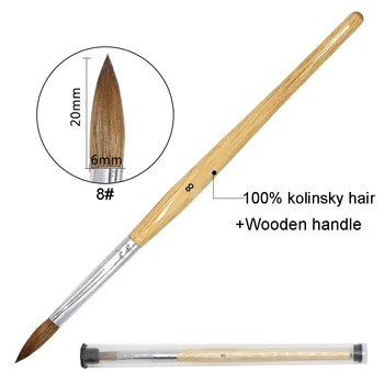 Оценка Oval Kolinsky Sable Hair 3D Nail Art Brush Дървена Дръжка Акрилни Фигура Живопис Brush Nail Art Tool 8# 10#