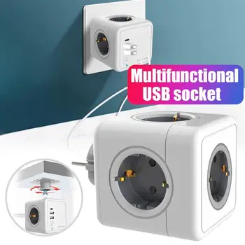Power Strip Plug Extension Socket Power Cube, USB Port Outlets Eu Plug Terminal with Wall Adapter 250V with USB Multi Outlet