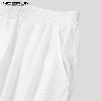 Мъжки Панталони За Сън Плътен Цвят Еластичен Колан Удобни 2021 Тънки Дъна за сън Мъжки Прозрачни Панталони За Почивка Домашно Облекло INCERUN 5XL
