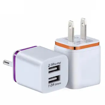 Dual USB Charger 1A Charging Travel EU/US Plug Adapter Джобно Стенно Зарядно Устройство Кабел за Мобилен Телефон За Iphone Samsung Xiaomi