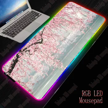 Япония Cherry Blossom Tree Flowers photo Mouse Pad Gamer Big Mouse-pad Led Backlight and common pink mice mat
