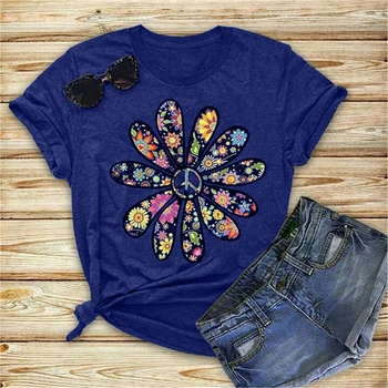 2021 Тениска Дамски Цветен Печат на Графична тениска Kawaii Топ Дамски дрехи Kawaii Y2k Красотата на Ретро Градинска Знак на Света Цветен