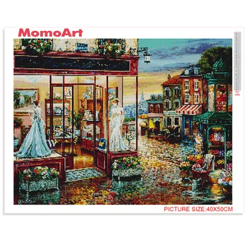 MomoArt 5D САМ Diamond Embroidery Street Cross Stitch Kit Diamond Живопис Landscape Собственоръчно Gift Wall Art Decorations