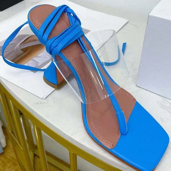 2021 Лятна чаша високи сандали вечерни обувки Женски прозрачни PVC клип на глезена чорап джапанки шипове Писта Сандали за дами