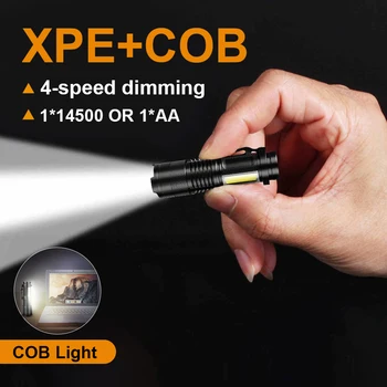 МИНИ Мощен LED Фенер CREE XPE+COB Акумулаторна батерия USB Факел Light Use 14500 Battery Преносим Фенер Къмпинг Работа Ръчно Лампа