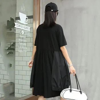 XITAO Big Pocket Patchwork Black Dress 2021 Summer New Fashion Casual Губим Slim Mid-length Short-sleeved О-образно деколте Dress WMD0795