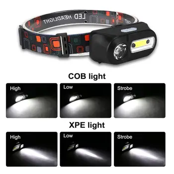 Преносим IR Сензор XPE+COB LED Светлини и USB Зареждащи Къмпинг Фаровете за Риболов на Прожекторите Бягане Фенерче Фаровете Факел