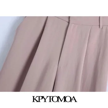 KPYTOMOA Жени 2021 Мода Офис Облекло Странични Джобове прави Панталони Реколта Висока Талия Светкавица Дамски Панталони Mujer