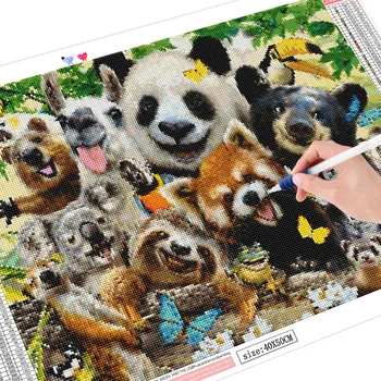 HUACAN Diamond Живопис Panda Animal Full Square Round Ръкоделие Диамантена Бродерия Зоопарк Картина От Планински Кристал Начало Декор