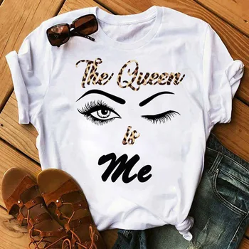 Nenw Women T Shirt Леопард Letters and Eye Мигли Print Върховете Дамски Лятна тениска Сладко Graphic Tee Тениски Woman T-shirt Clothes