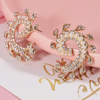 2021 Нови Старинни Обици Rose Gold Crystal Циркон Камък Stud Обеци, Модни Бижута Корейски Обеци за Жени Момиче