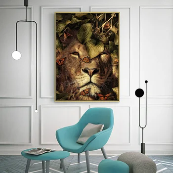 Животните в цветове на Платното за Боядисване монтаж на стена арт плакат на Лео Тигър, Слон Лосове Орангутан картина на Съвременната Класическа Декоративна Живопис