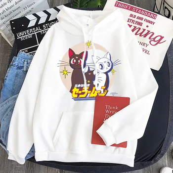 Момиче карикатура луната котка печат hoody свободна дълга hoody лилав пуловер Японски ins тенденция ежедневни двойка спортна риза тенденция облекло