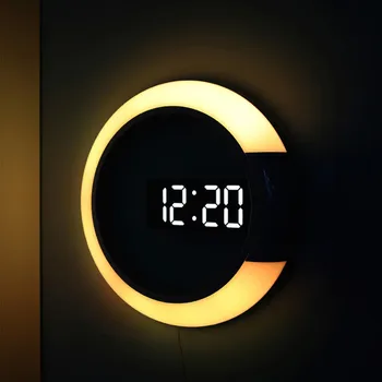 3D LED Дигитални Стенни Часовници Будилник Огледало Кухи Часовници Настолни Часовници 7 Цвята Температура нощна светлина За Дома Хол Украса