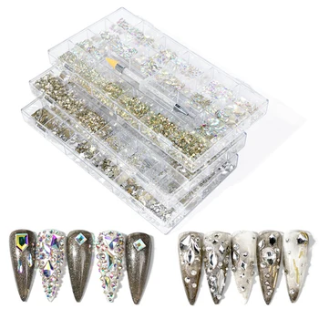 20Grids 3D Нокти на Кристал Flatback Crystal Multi-size Glitter Diamond With направи си САМ Diamond Живопис Pen Manicure Decor Занаятите Art