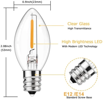 Полилей LED Крушки C7 Нощно Лампа E12 E14 База 2700K Топло Бяла 0.5 W Прозрачна Лампа с нажежаема Жичка 7 W Еквивалент на 50LM