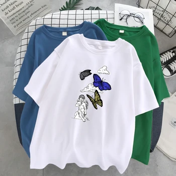 Прекрасен Ангел Baby пеперуда Печат на Тениски Дамски Harajuku Свободни Ризи Хип-Хоп Големи Тениски Творчество Качеството на Марката Топ