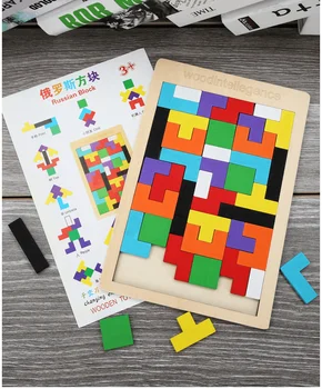 Цветни Tangram Jigsaw 3D Пъзел Монтесори Дървени Детски Подаръци, Играчки Тетрис Игри Интелигентно Образование За Деца от Предучилищна Възраст