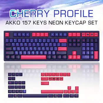 AKKO 157 Keys Neon Keycap Set Cherry Profile PBT Two Color Molding Keycaps for Mechanical Changed Keyboard, WIN key to key APP
