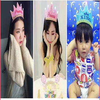 Led Светлинен Честит Рожден Ден На Шапки Сладък Крал Cap Принцеса Короната На Baby Shower Декоративни Аксесоари Момче Момиче Подаръци
