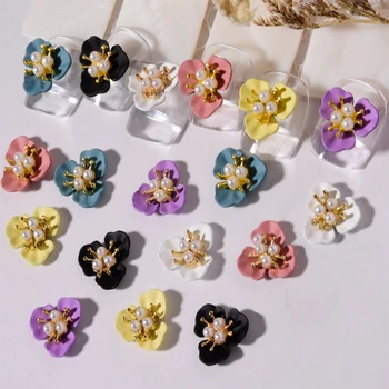 100шт,11.5X11.5mm Нокти Retro 3D Alloy Flower Shell,White ,Pink 7colors Нокти Tips Nail Art Кристали и Перлени Тичинки Окачване