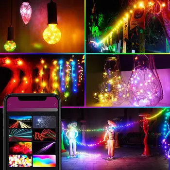 Sasha Smart Dreamcolor LED Фея String Светлини 10m 100LEDs RGB RGBIC Works Алекса Music Sync USB Strip Light APP Remote Control