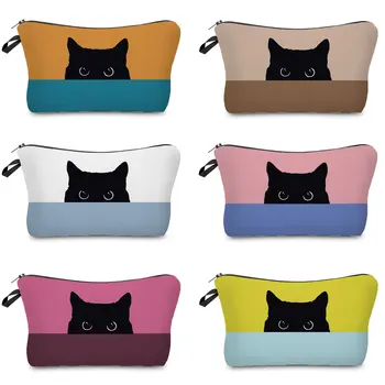 Котка Печатни Дамски Козметика Организатор Чанта е Нова Мода Дамска Чанта За Грим Практически Прекрасни Чанти за Съхранение за Жени На Поръчка Шаблон
