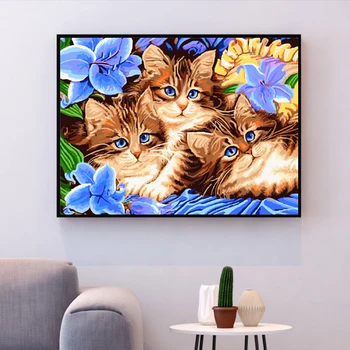 HUACAN Flower Cat Painting By Numbers Animals Drawing On Canvas Комплекти Home Decoration HandPainted Gift направи си САМ