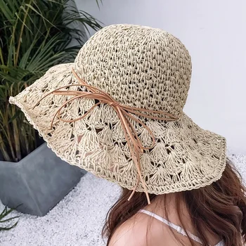 Дамски летни голяма Сламена Шапка Beach Sun Hat Дамски модни плажна шапка