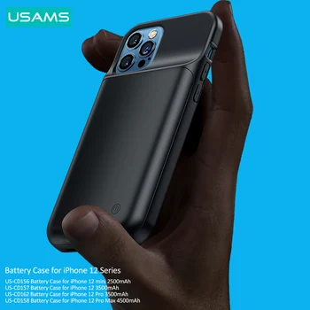 USAMS Battery Charger Case for iPhone 12 11 X Series 4500mah живот Power Bank Case за Преносим Безопасен Стабилен кабел за зареждане Калъф Протектор