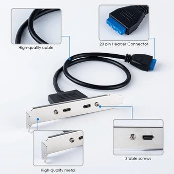 USB C 3.1 Скоба за Разширяване на Гърба на 20-номера за контакт коллекторному кабел 2-Портов Сверхскоростная Карта за Разширяване на Type-C за PC