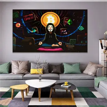 Bitcoin Анонимен Meditation Платно Painitngs on the Wall Art Плакати и щампи Модерни Картини за Спални Home Decor Unframed
