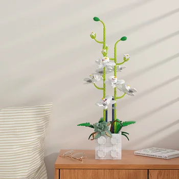 Ретро Китайски Стил Растения, Ваза с Цветя В Саксии Зелено Цвете орхидея Строителни Блокове Тухла Аксесоари Модел Детска Развитие Играчка