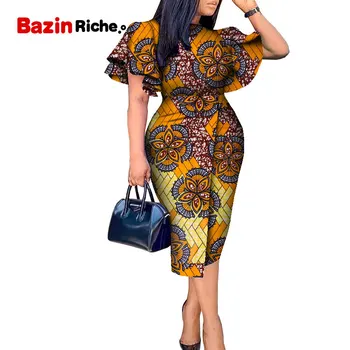 Африканска дамски Дрехи С Восъчен принтом Kitenge Designs Butterfly Sleeve Dress WY8313