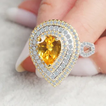 2021 нова луксозна жълта круша 925 сребро годежен пръстен за жени дама годишнина подарък бижута на едро moonso R5087