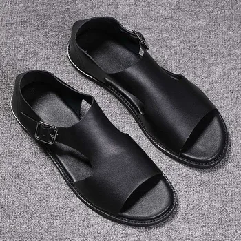 Мъжки Сандали от естествена кожа Летни Римски сандали Мъжки Ежедневни обувки Открит дишаща плаж Мъжки обувки Комфорт на Приплъзване на обувки