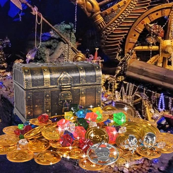 Пластмасов Монета Златно Съкровище, Монетата На Капитан Пират Парти Пиратско Съкровище Е Дело Детски Ковчег Със Съкровища Монета Играчка Да Играе На Пари, Подарък За Деца