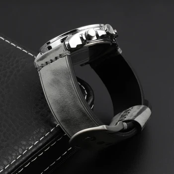 Висококачествен Ретро Кожена Каишка за часовника 22 мм Ръчно изработени Шевове на Специален Сив Матиран Каишка за Смяна на Ремък