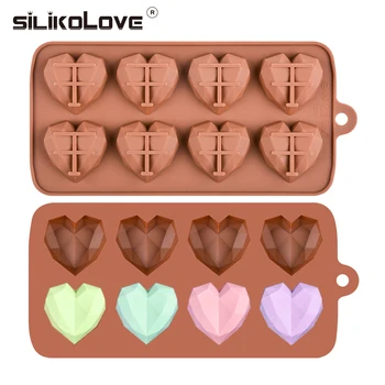 SILIKOLOVE 8 Cavitis Mini Chocolate Heart Molds Силикон С Формата на Самозалепващи Бонбони желирани Форми за Торта Хлебни Инструменти