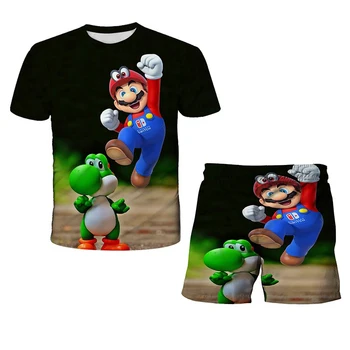 2021Summer boys Clothing Sets 3D Cartoon Print Mario top+Шорти Детски Съоръжения Модерен Детски дрехи Спортни костюми 4-14T