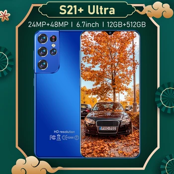 2021 Нов смартфон S21+ Ultra 6,7-инчов екран падането на LTE 4G основната 10 8+512GB Face unlock 24MP камера Dual SIM Мобилен телефон