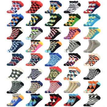 2021 Чорапи Мъжки Последните Дизайн Къси Чорапи Дамски Летни Обиколки С Лодка, Чорапи Качеството На Бизнес Геометричната Решетка За Цветни Мъжки Чорапи Памук
