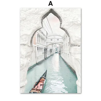 Венециански Канал Амалфи Арка Фонтан Цвете Мастило Стените На Изкуството Печат Платно За Живопис За Всекидневна Декор Скандинавски Плакат На Стената Картини