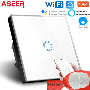 ASEER 1/2/3/4/8 Gang Smart wall switch WIFI,Crystal Glass Wireless Light switch,Sasha App WIFI remote Switch With google, alexa