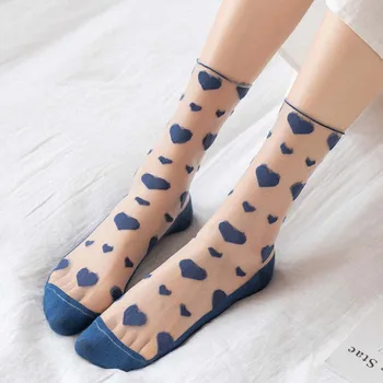 Нова Мода Лято Тънък Любов Стъкло, Коприна Дамски Чорапи 5 Цвята Жени Японски Сладки Прозрачни Чорапи За Момичета