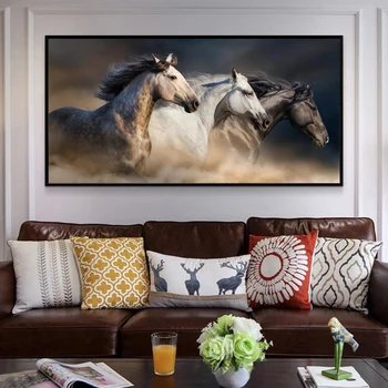 Canvas Prints Wall Art Three Running Horses Painting and Posters Prints On the Wall Платно Modern Animal Pictures for Home Decor