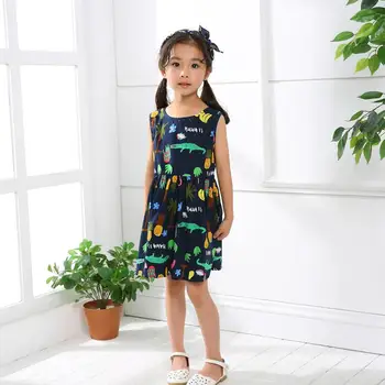2021 New Children A-Line Mini Girl Dress Sleeveless Без Гръб Color Crocodile Bow Princess Dress Summer Beach Party Clothing